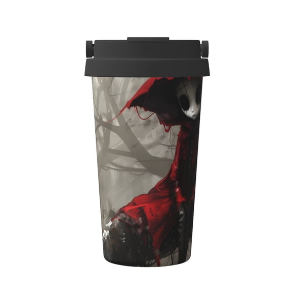 Logiee Dark Red Hooded Girl Print Stainless Steel Coffee Tumbler, Travel Coffee Mug, Insulated Coffee Mug with Lid, Spill Proof Coffee Cup, Portable Thermal Mug