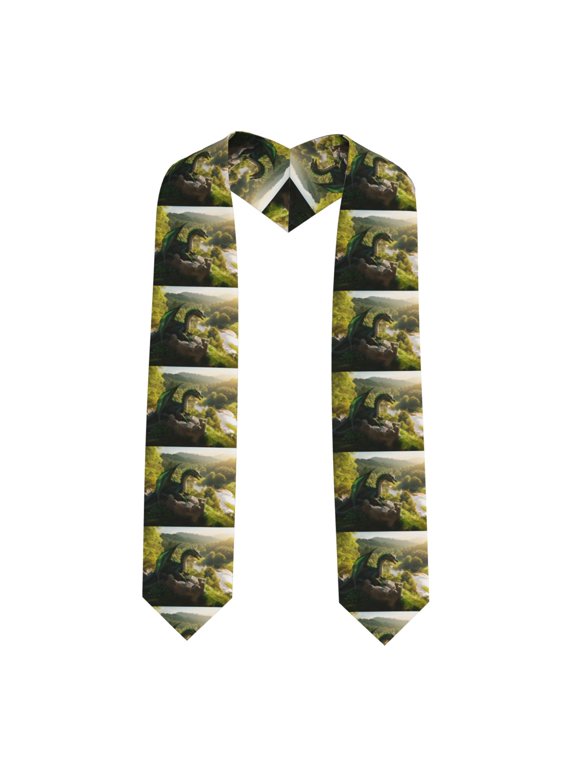 Deep Forest Stone Green Dragon Print Unisex Adult Graduation Stole Shawl 72" Long for Academic Commencements Shawl-Sharp Corner
