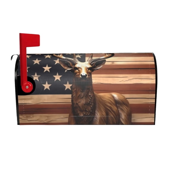 Logiee Deer American Flag Vintage Print Post Letter Box Wrap Decor, Mailbox Cover Suitable for Standard Mailbox and Large Size Mailbox,Outdoor Yard Decoration-21x18 in