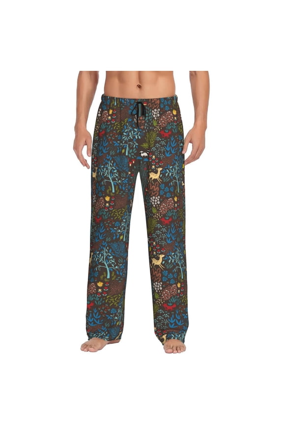 Deers In The Forest 1 Print Pajama Pants for Men,Men’s Pajama Bottoms,Mens PJ Pants with Pockets & Button Fly-3X-Large