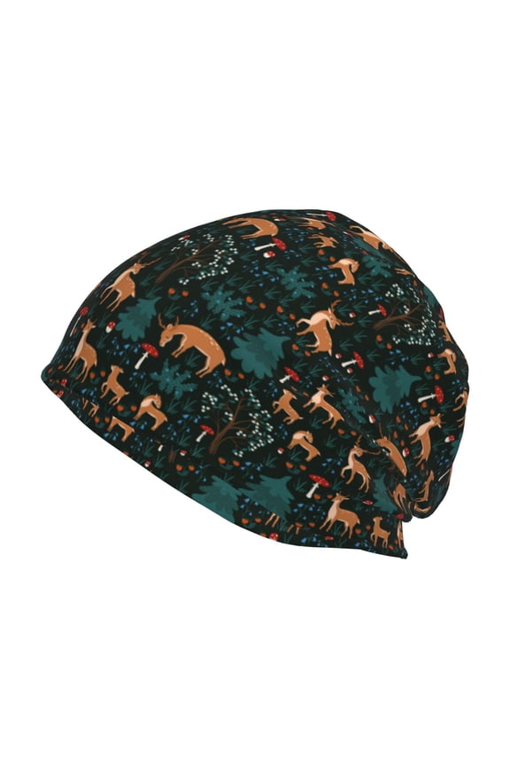 Deers In The Forest Print Unisex Knit Beanie for Men Women Winter Hat,Beanies Skull Caps