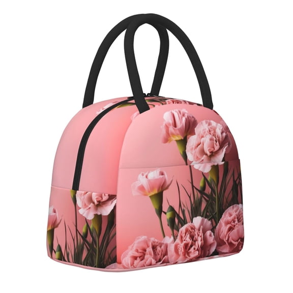 Logiee Delicate Pink Carnations A Print Lunch Bag for Women & Men,Adult Insulated Lunch Box,Food Lunch Containers,Reusable High Capacity Lunch Tote Bags for Work, Travel, Outdoor