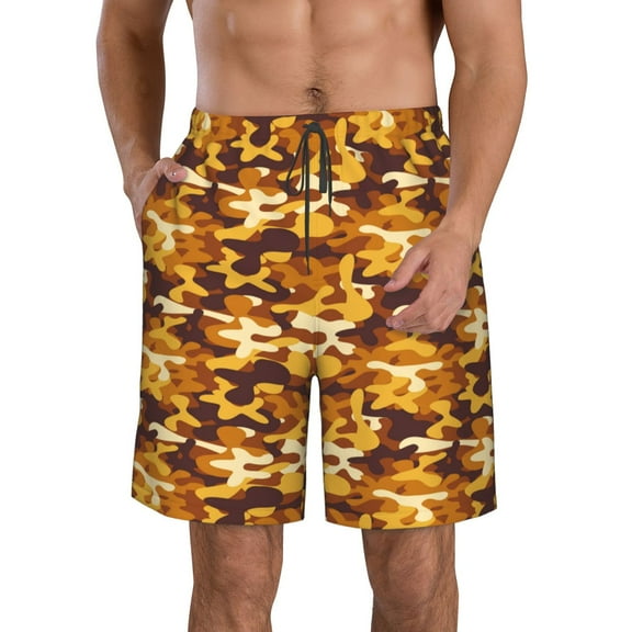 Logiee Desert Camouflage Print Mens Swim Trunks Quick Dry Board Shorts,Breathable Hawaii Beach Shorts Swimwear Bathing Suits-Medium