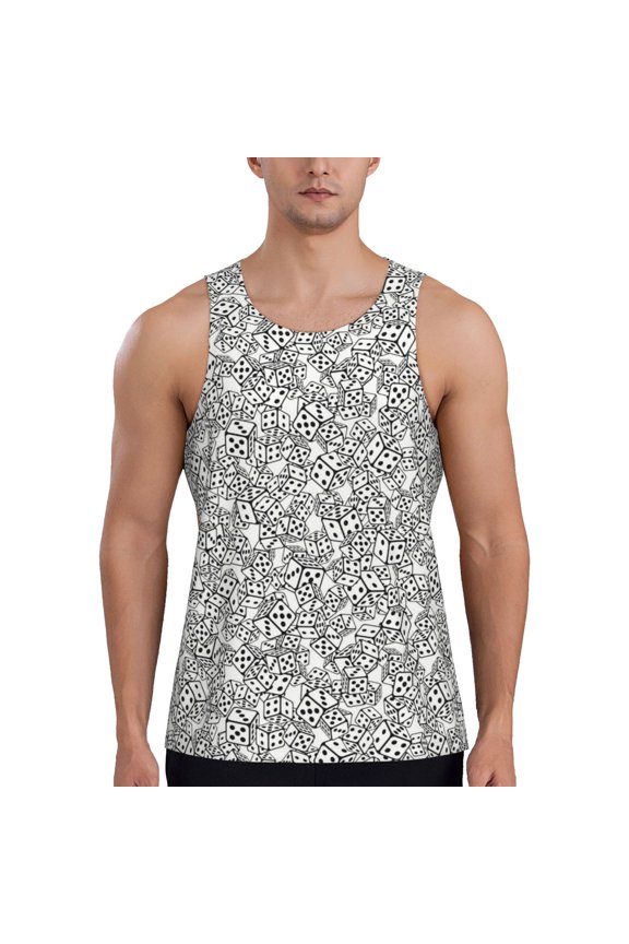Dice Cubes Print Men's Workout Tank Top,Quick Dry Workout Tank Top,Gym Muscle Tee,Fitness Bodybuilding Sleeveless T Shirt-3X-Large