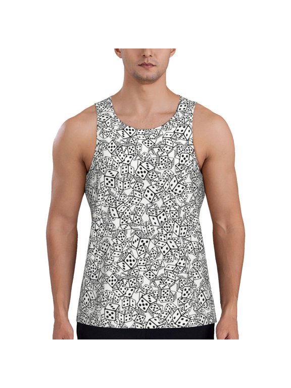 Dice Cubes Print Men's Workout Tank Top,Quick Dry Workout Tank Top,Gym Muscle Tee,Fitness Bodybuilding Sleeveless T Shirt-X-Large