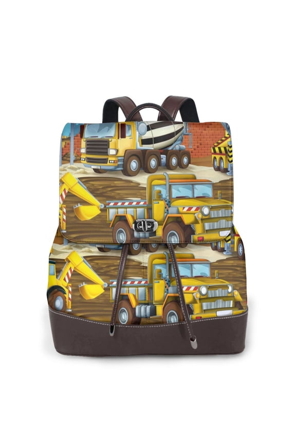 Logiee Different Construction Site Vehicles Print Backpack Purse for Women,Fashion Leather Backpack Purse,Women's Leather Backpack for Work College Travel