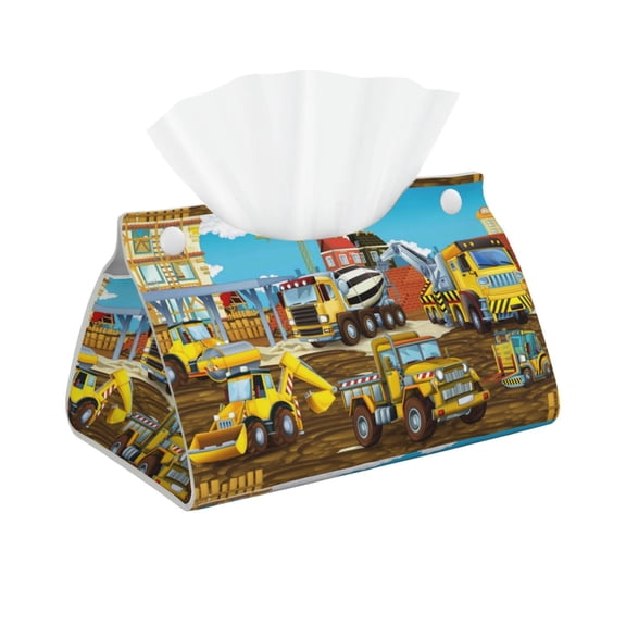 Logiee Different Construction Site Vehicles Print Tissue Box Cover,Stylish Tissue Box Holder Decorative Tissue Cover for Bathroom Toilet Bedroom Living Room Table Desk Office