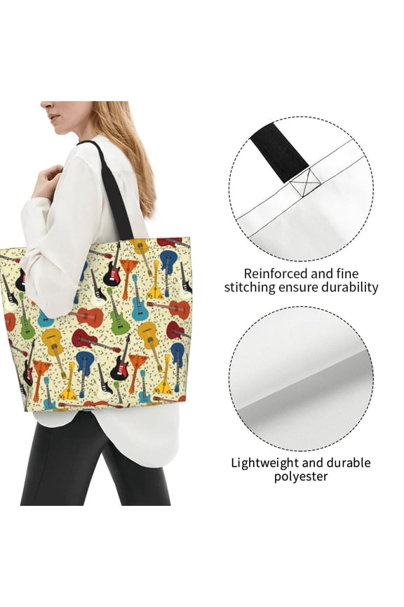 Logiee Different Kind Of Guitars Print Tote Bag for Women, Lightweight Tote Bag,Shoulder Bag,Handbag for Yoga Bag for Sport, Travel