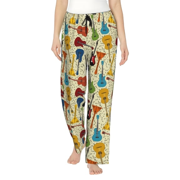 Logiee Different Kind Of Guitars Print Women Pajama Pants,Comfy Pj Bottom with Pockets & Drawstring,Stretch Casual Sleepwear-XX-Large