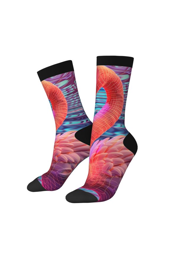 Digital Flamingo Vibrant Art Print Adult Socks for Men & Women,Calf Socks, Ankle Socks,Boots Socks,Breathable Casual Sock,Unisex Crew Socks