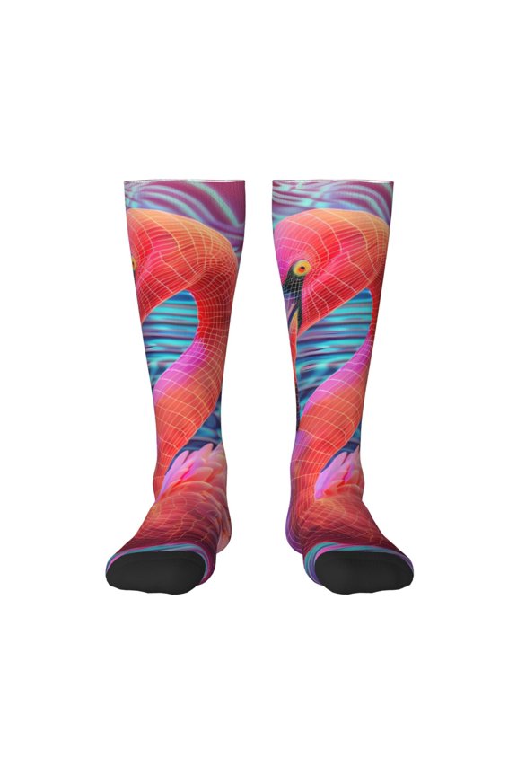 Digital Flamingo Vibrant Art Print Gift Stocking Stuffers,Adult Stockings,Novelty Socks,Funny Socks Birthday Running Walking Sleeping