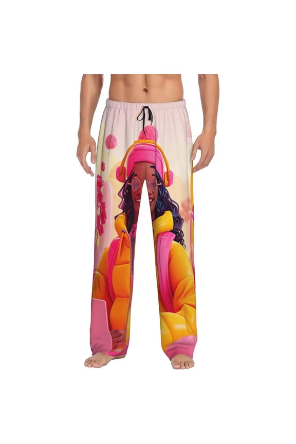 Digital Nomad Pink Landscape Print Pajama Pants for Men,Men’s Pajama Bottoms,Mens PJ Pants with Pockets & Button Fly-3X-Large