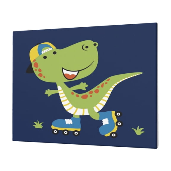 Logiee Dino Playing Roller Skate Print Canvas Wall Art,Canvas Picture Prints with Frame, Wall Art Decorative,Canvas Decorative,Suitable for Living Room Bedroom Office Room 30x40