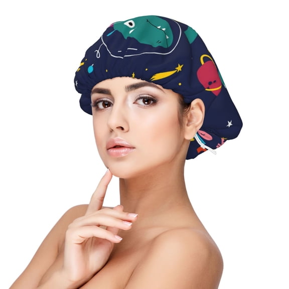 Logiee Dinosau Space Explorer Print Silk Bonnet Satin Bonnet for Sleeping Women and Men,Double Layer Hair Bonnet for Curly Braids Hair