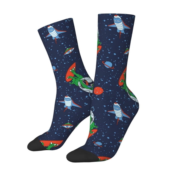 Logiee Dinosaur Astronaut Space Surfing Print Adult Socks for Men & Women,Calf Socks, Ankle Socks,Boots Socks,Breathable Casual Sock,Unisex Crew Socks