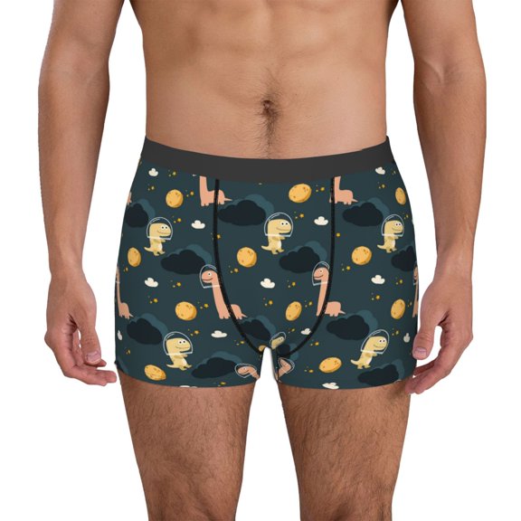 Logiee Dinosaur In The Space Print Mens Boxer Briefs,Boxer Briefs for Men,Breathable Stretch Underwear,Boys Boxer Briefs-Large