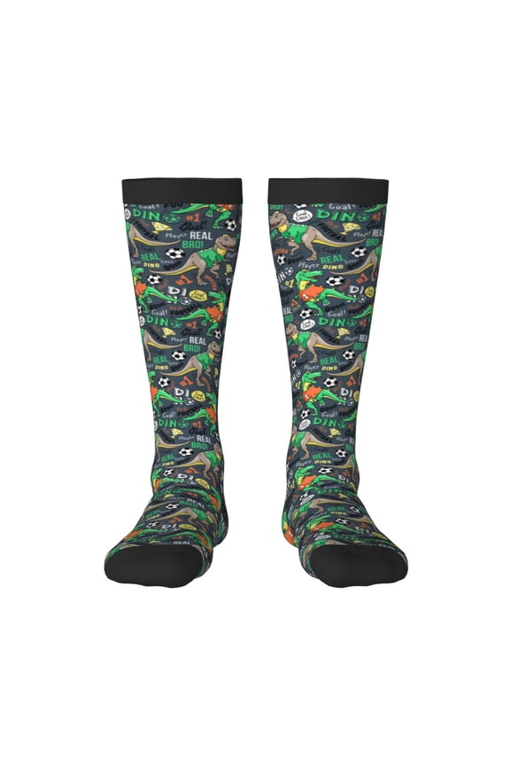 Dinosaur Plays Soccer Print Gift Stocking Stuffers,Adult Stockings,Novelty Socks,Funny Socks Birthday Running Walking Sleeping
