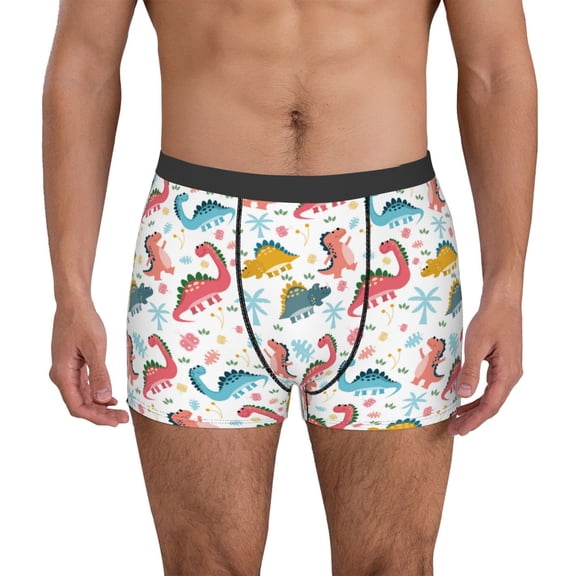 Logiee Dinosaur Print Mens Boxer Briefs,Boxer Briefs for Men,Breathable Stretch Underwear,Boys Boxer Briefs-Large