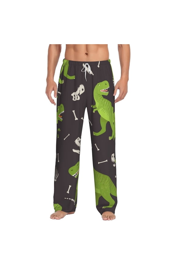 Dinosaur Skeleton Print Pajama Pants for Men,Men’s Pajama Bottoms,Mens PJ Pants with Pockets & Button Fly-X-Large