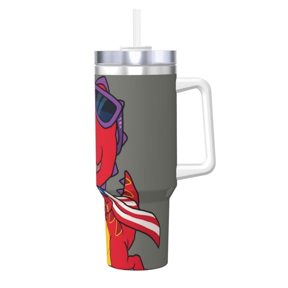 Logiee Dinosaur Super Hero Cartoon Print 40OZ Ice Bully Cup with Handle and Straw, Double Wall Stainless Steel Tumbler,Travel Coffee Cup with Lid, Summer Insulation and Cooling Cup
