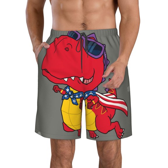 Logiee Dinosaur Super Hero Cartoon Print Mens Swim Trunks Quick Dry Board Shorts,Breathable Hawaii Beach Shorts Swimwear Bathing Suits-Large