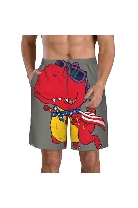 Dinosaur Super Hero Cartoon Print Mens Swim Trunks Quick Dry Board Shorts,Breathable Hawaii Beach Shorts Swimwear Bathing Suits-Medium