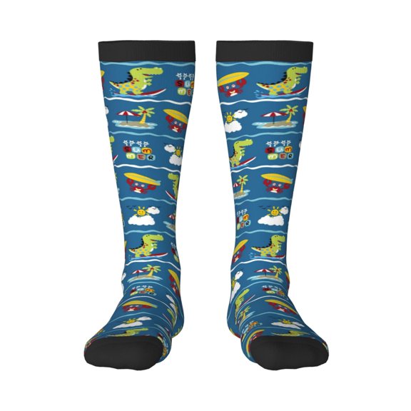 Logiee Dinosaur on the Beach Vacation Print Gift Stocking Stuffers,Adult Stockings,Novelty Socks,Funny Socks Birthday Running Walking Sleeping