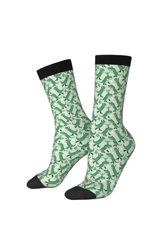Dinosaurs on Roller Skater Print Adult Socks for Men & Women,Calf Socks, Ankle Socks,Boots Socks,Breathable Casual Sock,Unisex Crew Socks