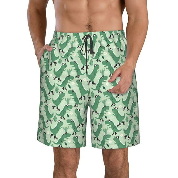 Logiee Dinosaurs on Roller Skater Print Mens Swim Trunks Quick Dry Board Shorts,Breathable Hawaii Beach Shorts Swimwear Bathing Suits-XX-Large