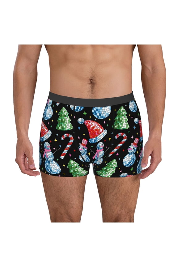 Disco Mirror Ball Snowman Print Mens Boxer Briefs,Boxer Briefs for Men,Breathable Stretch Underwear,Boys Boxer Briefs-XX-Large