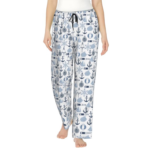 Logiee Dock Rudder Print Women Pajama Pants,Comfy Pj Bottom with Pockets & Drawstring,Stretch Casual Sleepwear-Small