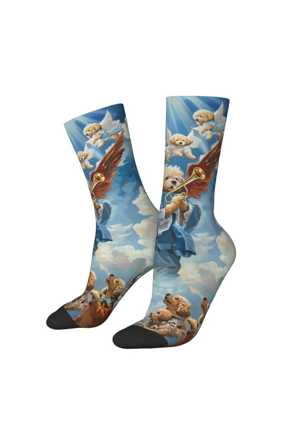 Dog Angel Ascension Print Adult Socks for Men & Women,Calf Socks, Ankle Socks,Boots Socks,Breathable Casual Sock,Unisex Crew Socks