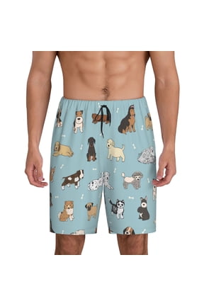 Dog Pets Print Men's Pajama Shorts with Drawstring & Pockets,Sleep Shorts for Men,Sleepwear Bottoms,Elastic Waistband Loungewear-Medium