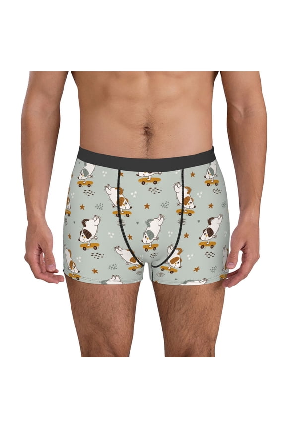 Dog Riding Skateboard Print Mens Boxer Briefs,Boxer Briefs for Men,Breathable Stretch Underwear,Boys Boxer Briefs-Large