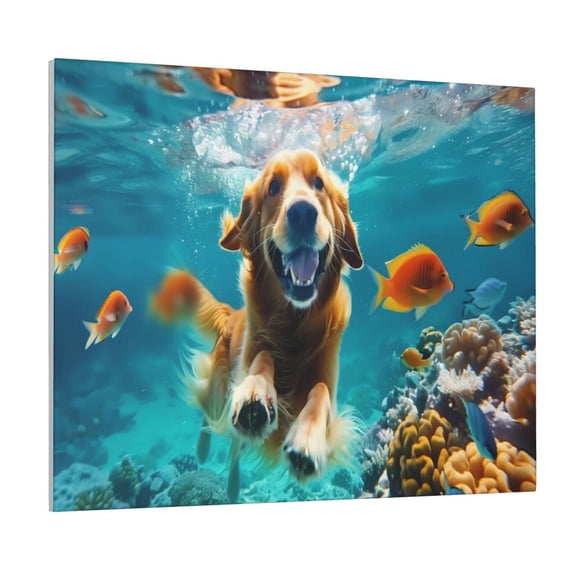 Logiee Dog Underwater Adventure Print Canvas Wall Art ,Art Poster,Canvas Decorative Picture,Decor Wall Pictures for Living Room Bedroom Bathroom,Ready to Hang