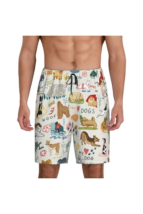 Dogs Funny Pets Print Men's Pajama Shorts with Drawstring & Pockets,Sleep Shorts for Men,Sleepwear Bottoms,Elastic Waistband Loungewear-Medium