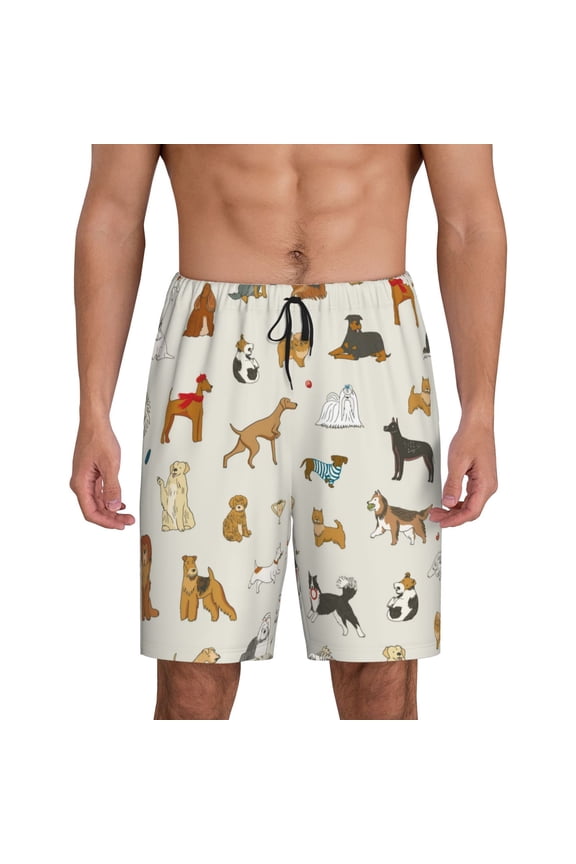 Dogs Funny Pets Print Men's Pajama Shorts with Drawstring & Pockets,Sleep Shorts for Men,Sleepwear Bottoms,Elastic Waistband Loungewear-Small