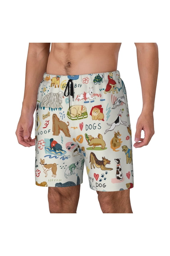 Dogs Funny Pets Print Men's Swim Trunk,Quick Dry Board Shorts ,Men's Swim Trunks with Compression Liner, Bathing Suits with Pockets-X-Large