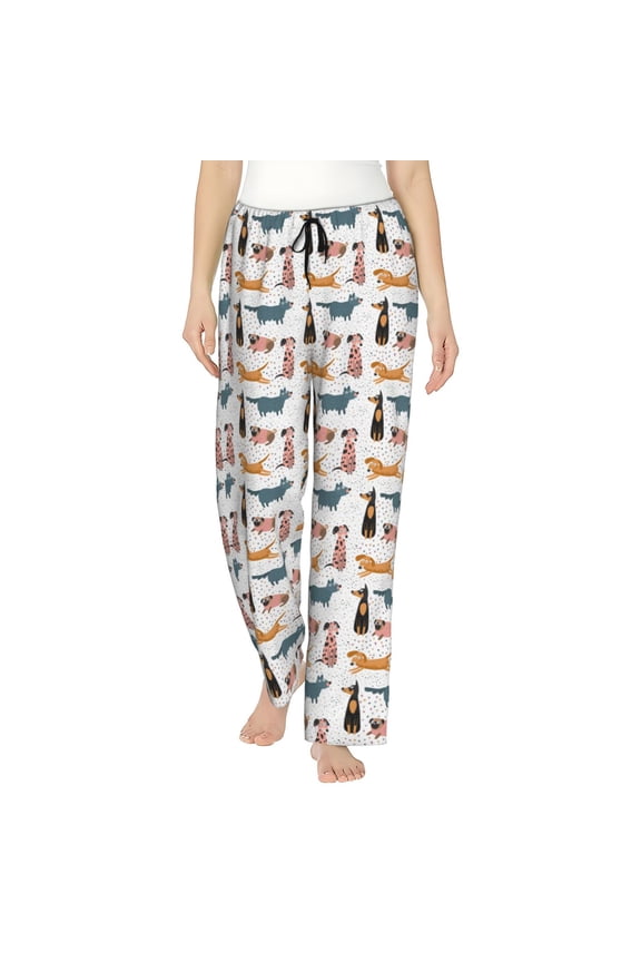 Dogs Pug Print Women Pajama Pants,Comfy Pj Bottom with Pockets & Drawstring,Stretch Casual Sleepwear-Large