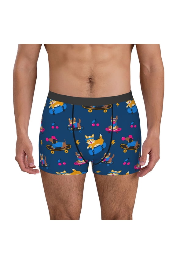 Dogs Riding Skateboard Print Mens Boxer Briefs,Boxer Briefs for Men,Breathable Stretch Underwear,Boys Boxer Briefs-Medium