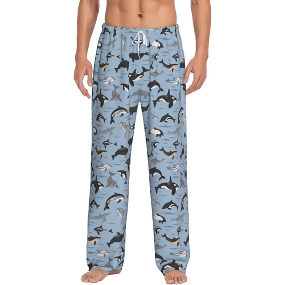 Logiee Dolphins Print Pajama Pants for Men,Men’s Pajama Bottoms,Mens PJ Pants with Pockets & Button Fly-XX-Large