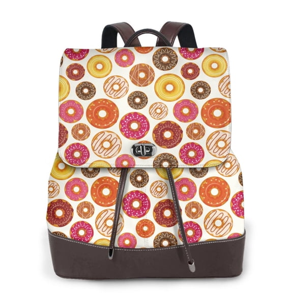 Logiee Donut Print Backpack Purse for Women,Fashion Leather Backpack Purse,Women's Leather Backpack for Work College Travel