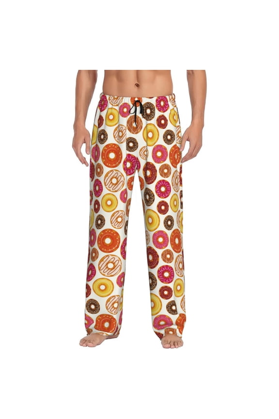 Donut Print Pajama Pants for Men,Men’s Pajama Bottoms,Mens PJ Pants with Pockets & Button Fly-3X-Large