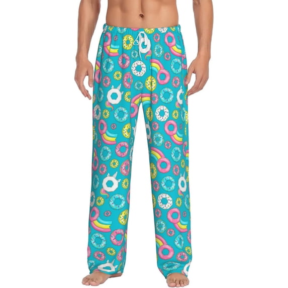 Logiee Donut Print Pajama Pants for Men,Men’s Pajama Bottoms,Mens PJ Pants with Pockets & Button Fly-Large