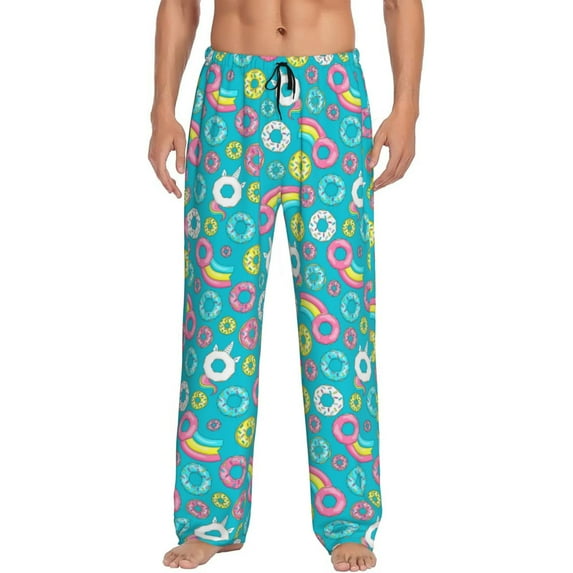 Logiee Donut Print Pajama Pants for Men,Men’s Pajama Bottoms,Mens PJ Pants with Pockets & Button Fly-Small