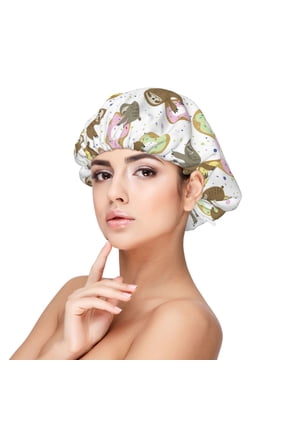 Donut Sloth Print Silk Bonnet Satin Bonnet for Sleeping Women and Men,Double Layer Hair Bonnet for Curly Braids Hair