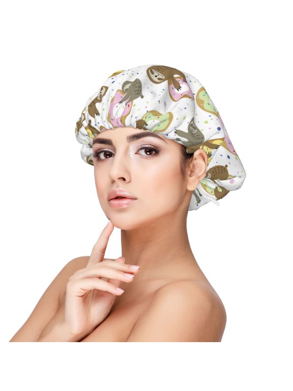 Donut Sloth Print Silk Bonnet Satin Bonnet for Sleeping Women and Men,Double Layer Hair Bonnet for Curly Braids Hair