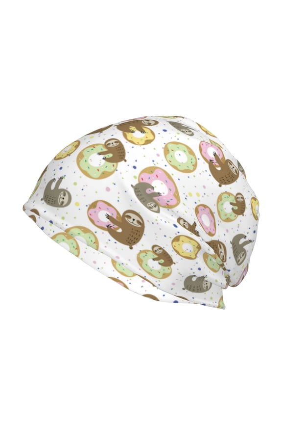 Donut Sloth Print Unisex Knit Beanie for Men Women Winter Hat,Beanies Skull Caps