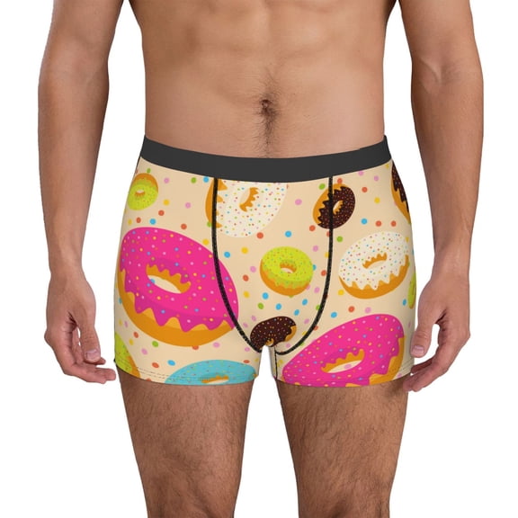 Logiee Donuts Print Mens Boxer Briefs,Boxer Briefs for Men,Breathable Stretch Underwear,Boys Boxer Briefs-Small