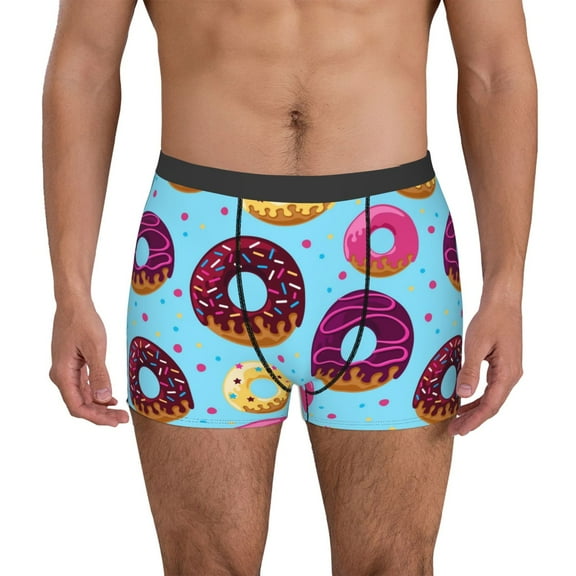 Logiee Donuts Print Mens Boxer Briefs,Boxer Briefs for Men,Breathable Stretch Underwear,Boys Boxer Briefs-Small
